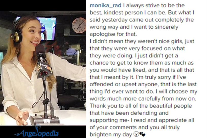 Monika Radulovic apologises after stating that the top three Miss Universe Contestants ‘Weren’t Very Nice’